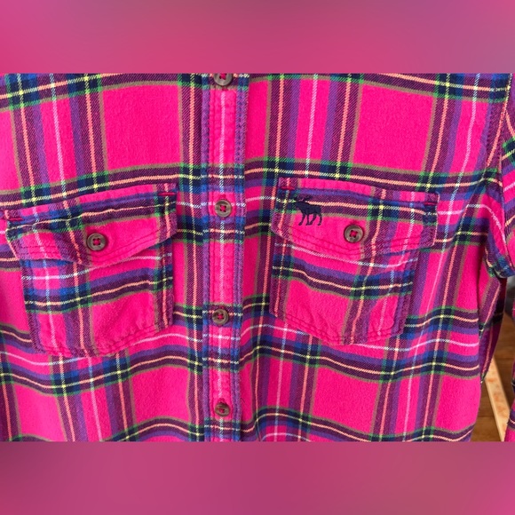 Abercrombie & Fitch Women’s Pink Plaid Flannel Long Sleeve Button Down Shirt S - Picture 5 of 12